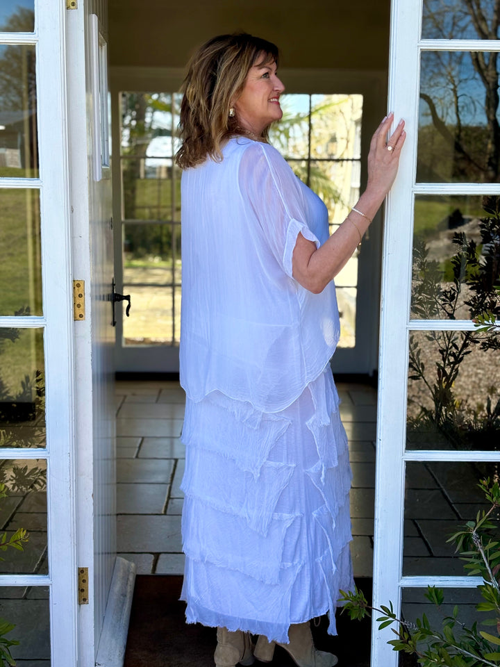 Silk Tiered Ruffle Dress | White