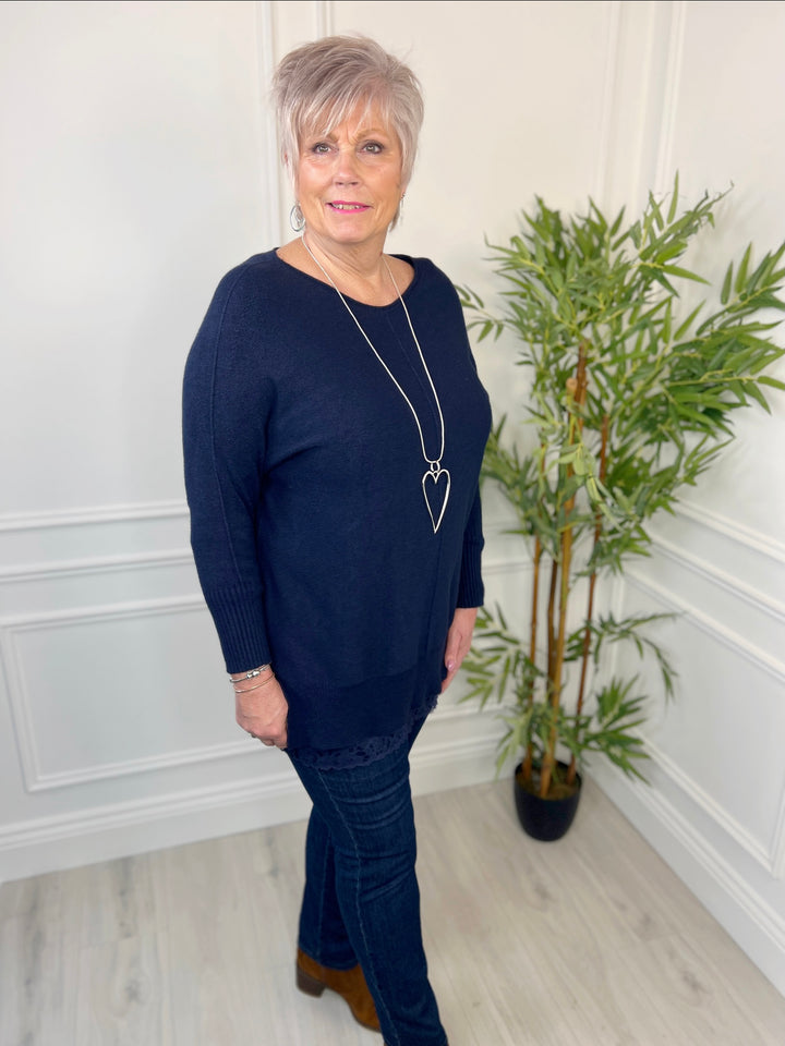 Cuffed Split Hem Batwing Jumper | Navy