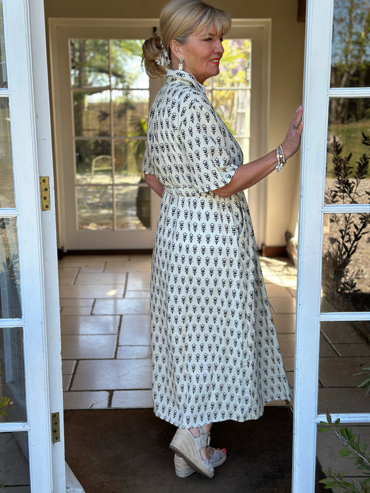 Drawstring Button Down Linen Dress DREAMS | Ivory