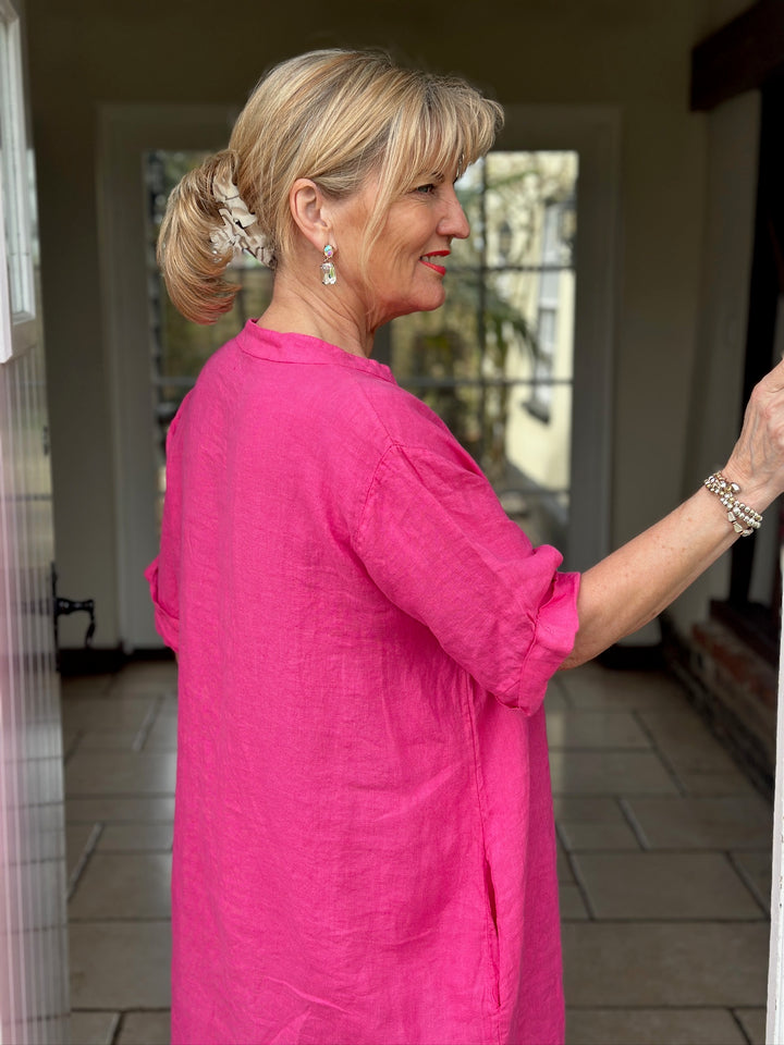 Tunic Dress Top - Relaxed Fit Linen| Fuchsia