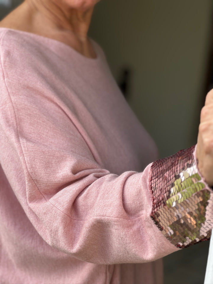 Sparkle Trim Batwing Jumper | Baby Pink