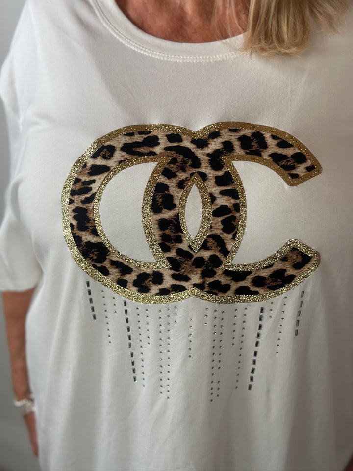 Leopard Motif T-Shirt | White