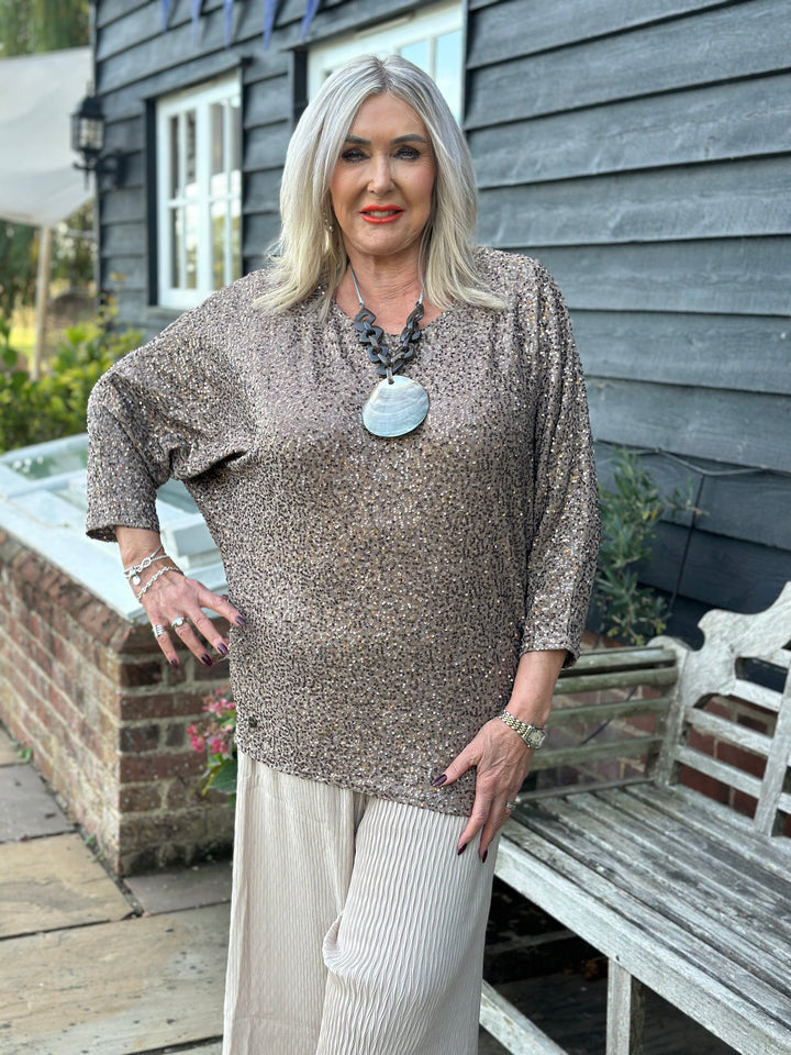 Sequin Batwing Top - Malissa J | Latte