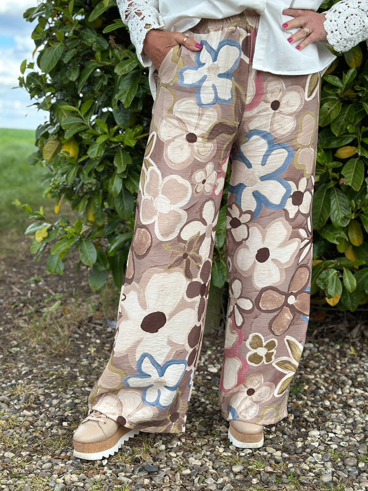 Abstract Bloom Wide Leg Trousers | Mocha