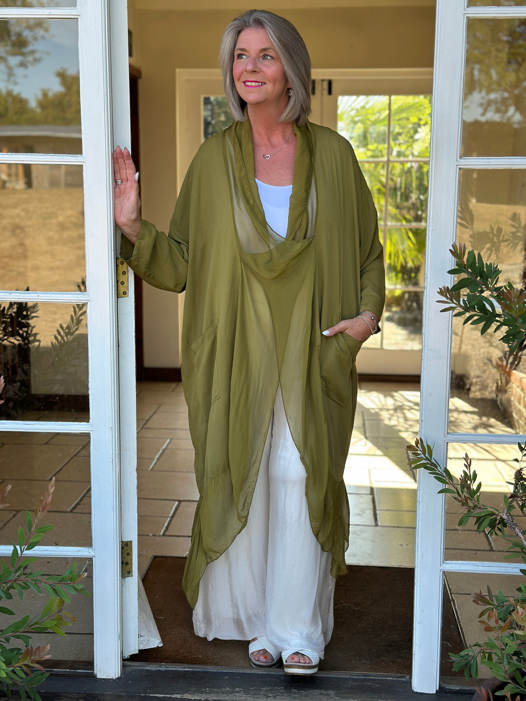 Silk Crossover Tunic | Olive