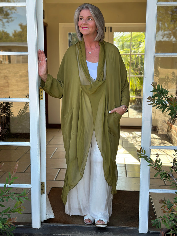 Silk Crossover Tunic | Olive