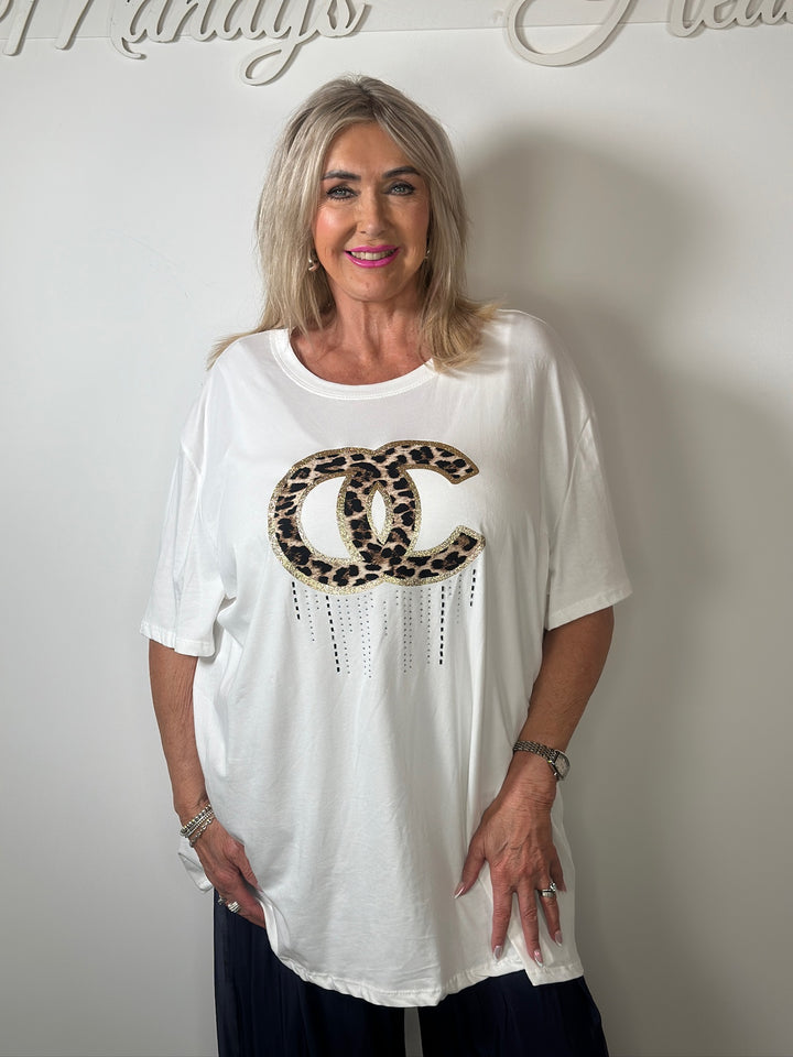 Leopard Motif T-Shirt | White