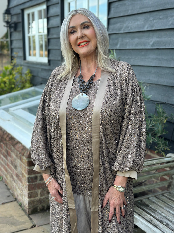 Sequin Longline Cardigan - Malissa J | Latte