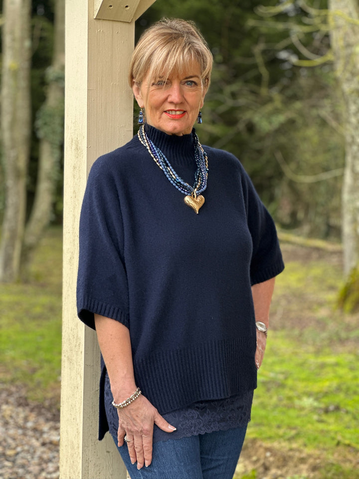 Ribbed High Neck Knit Top | Navy - Mandy's Heaven 