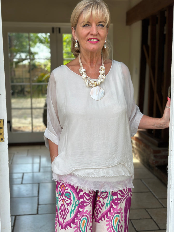 Silk Tiered Blouse | Beige