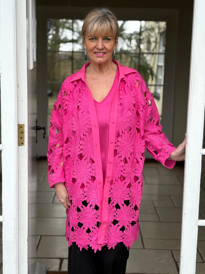 Daisy Lace Button Through Shirt Malissa J | Hot Pink - Mandy's Heaven 
