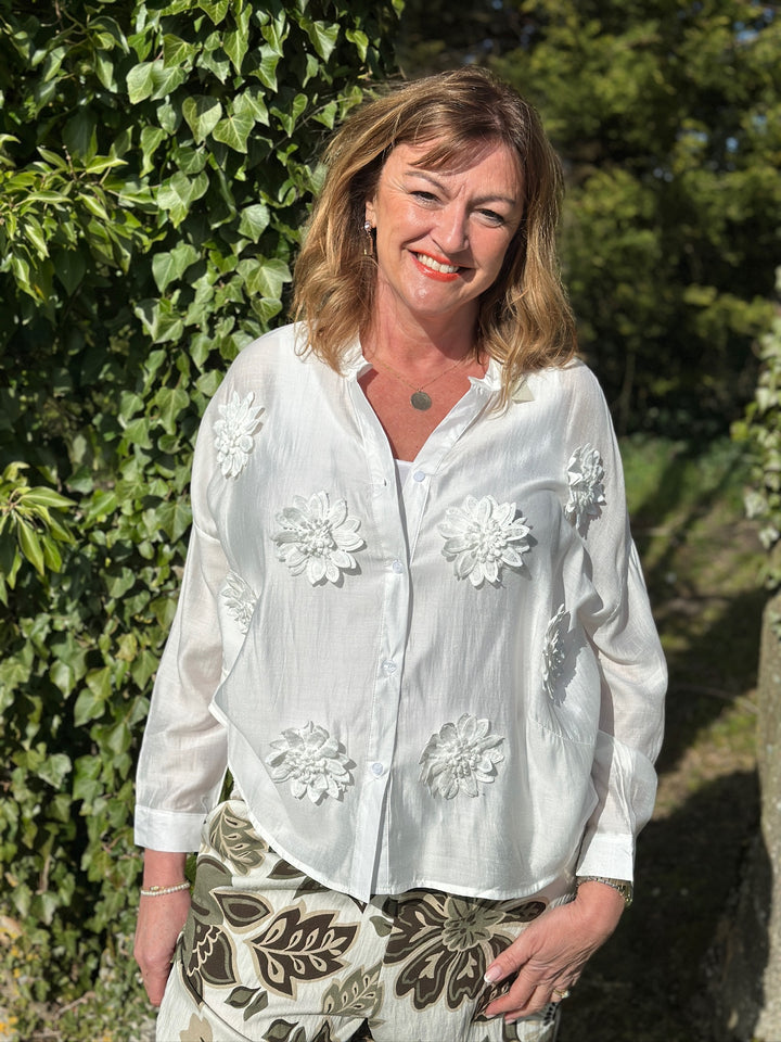 Blouse With Flower Detail  - Malissa J | White