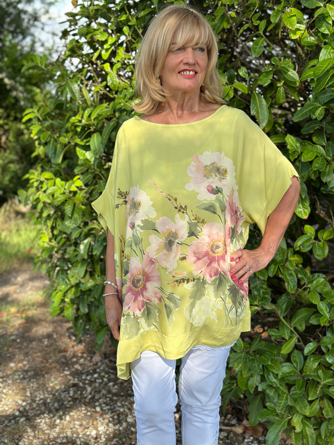 Floral Soft Ovesized Top | Lime