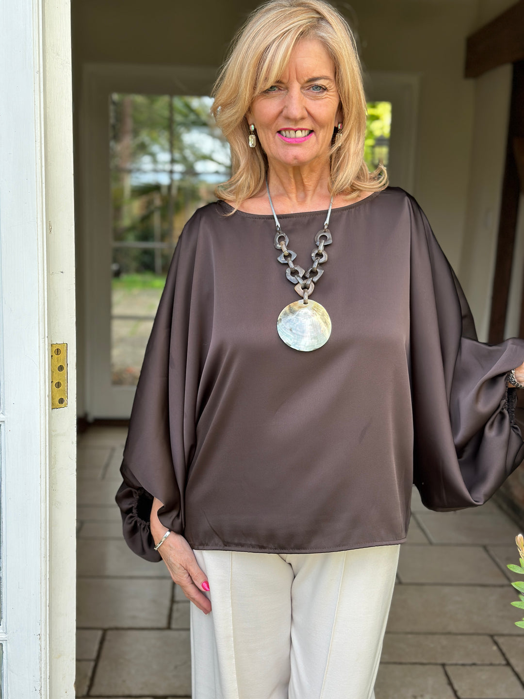 Satin Batwing Top | Chocolate
