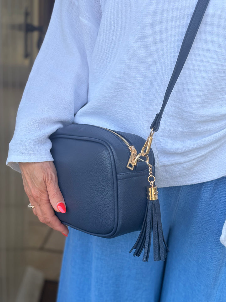 Faux Leather Cross Body Bag | Navy