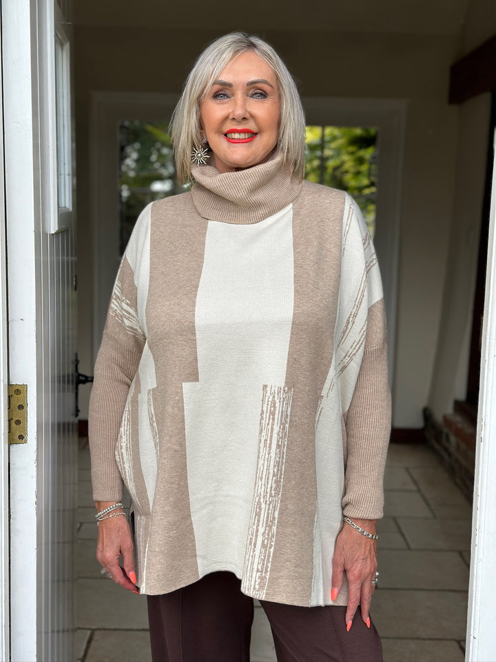 Roll Neck Abstract jumper | Beige