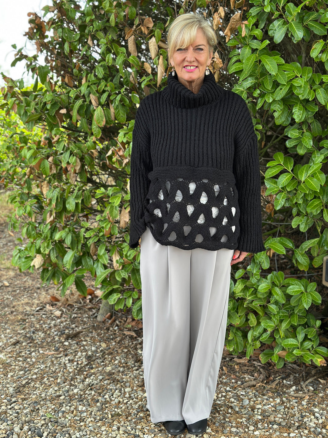 Loop Detail Roll Neck Chunky Knit - Malissa J | Black