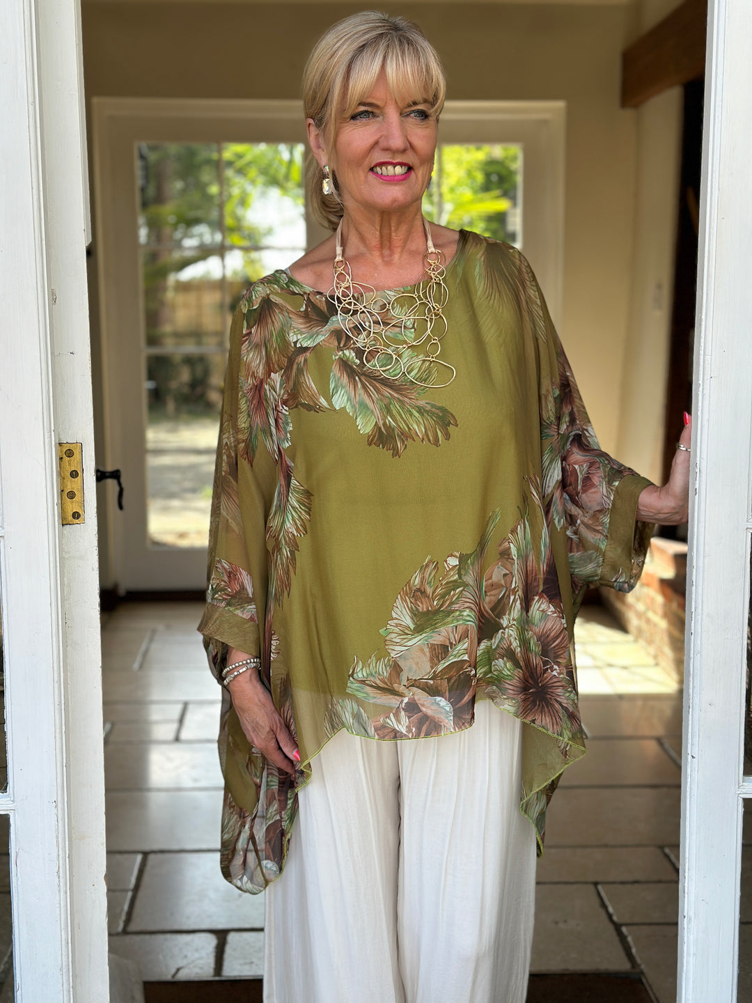 Mia Floral Silk Blouse | Lime