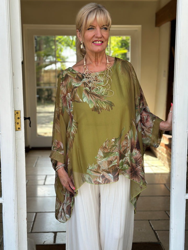 Mia Floral Silk Blouse | Lime
