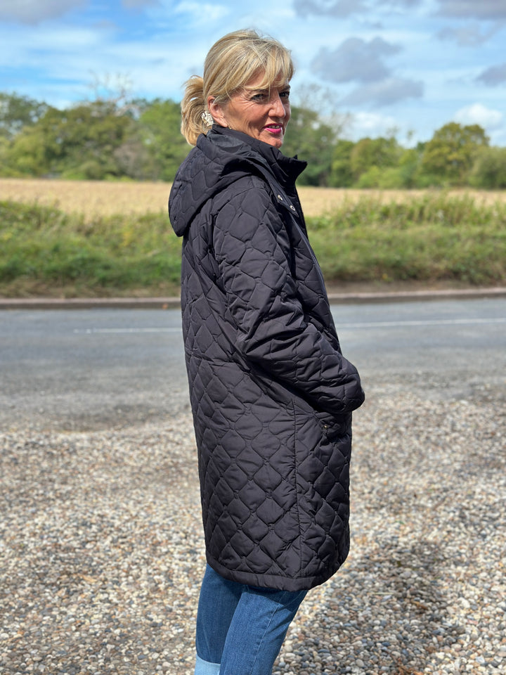 Quilted Longline Coat | Black