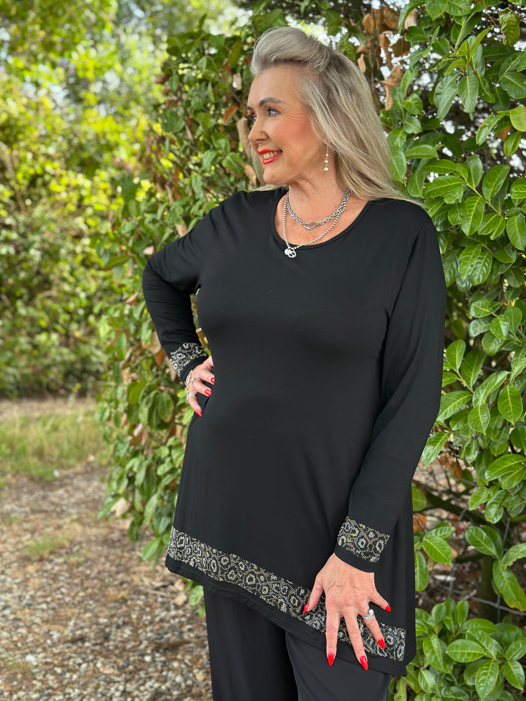 Sparkle Trim Long Sleeve Top - Malissa J | Black