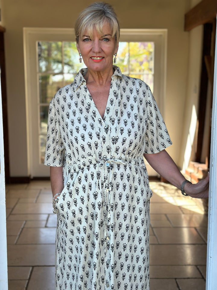 Drawstring Button Down Linen Dress DREAMS | Ivory