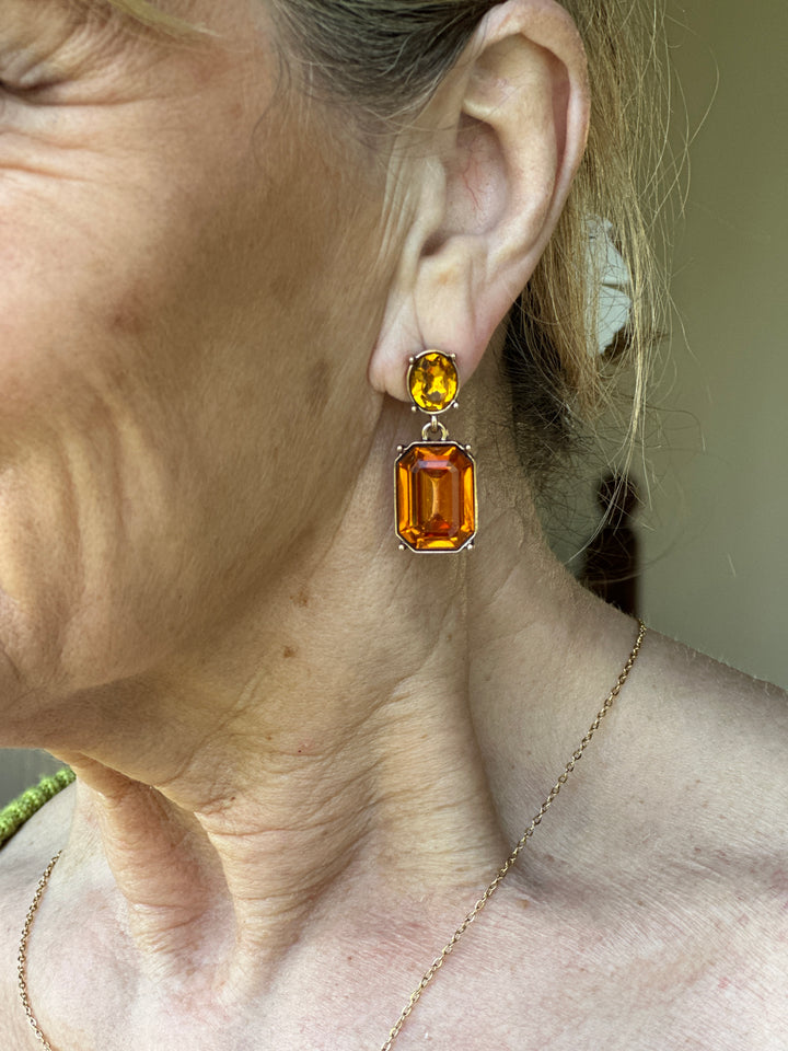 Oval & Square Gem Earrings | Mandarin
