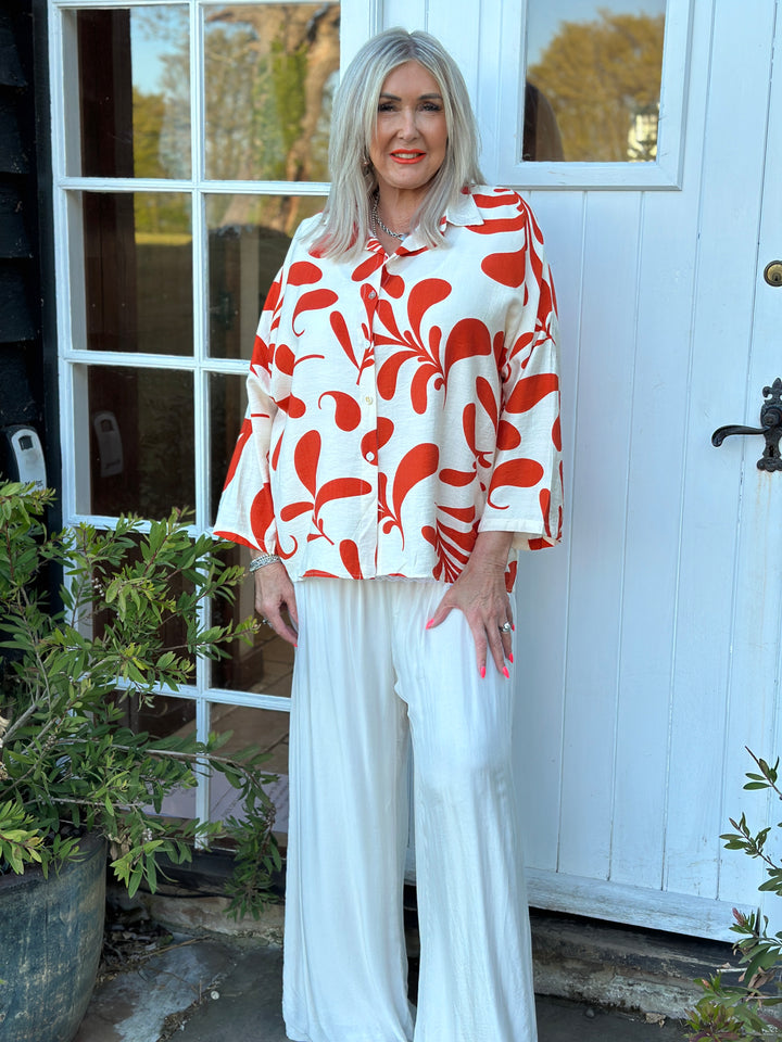 Abstract Leaf Motif Shirt | Orange