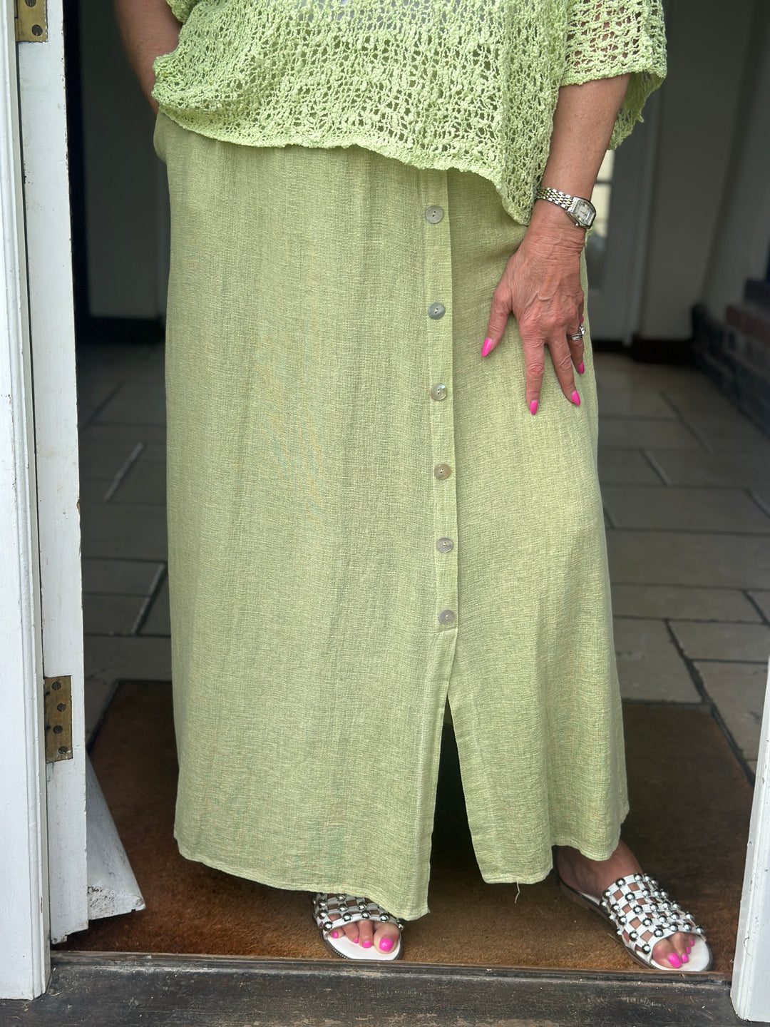 Button Detail Skirt | Lime