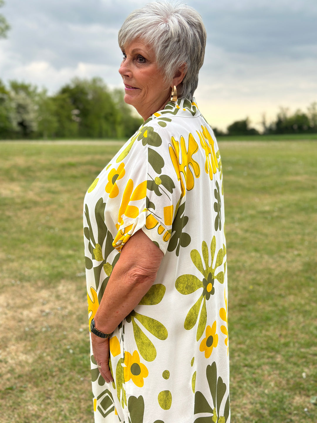 Abstract Print Tunic Dress | Khaki