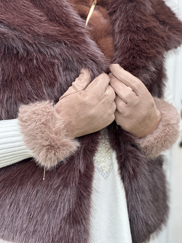 Faux Fur Suede Soft Touch Gloves - Malissa J | Mocha