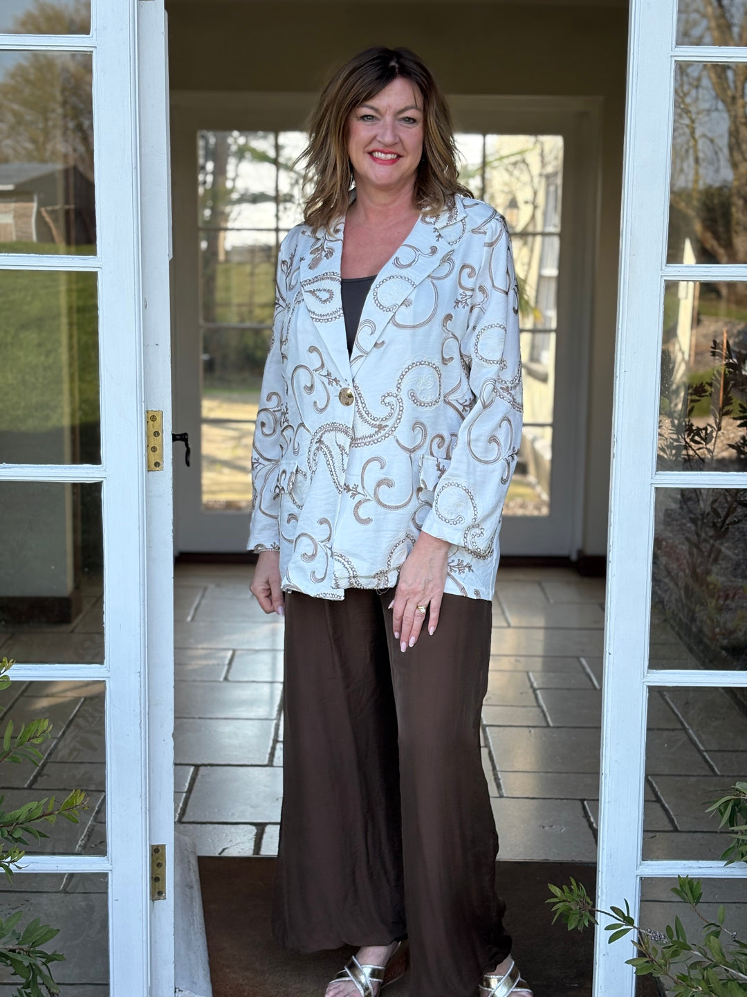 Embroidered Paisley Blazer - Malissa J | Latte