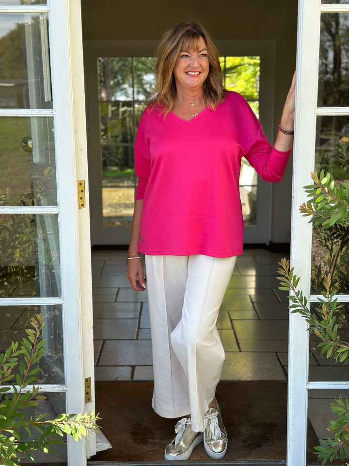 Relaxed V-Neck Long Sleeve Top - Malissa J | Fuchsia