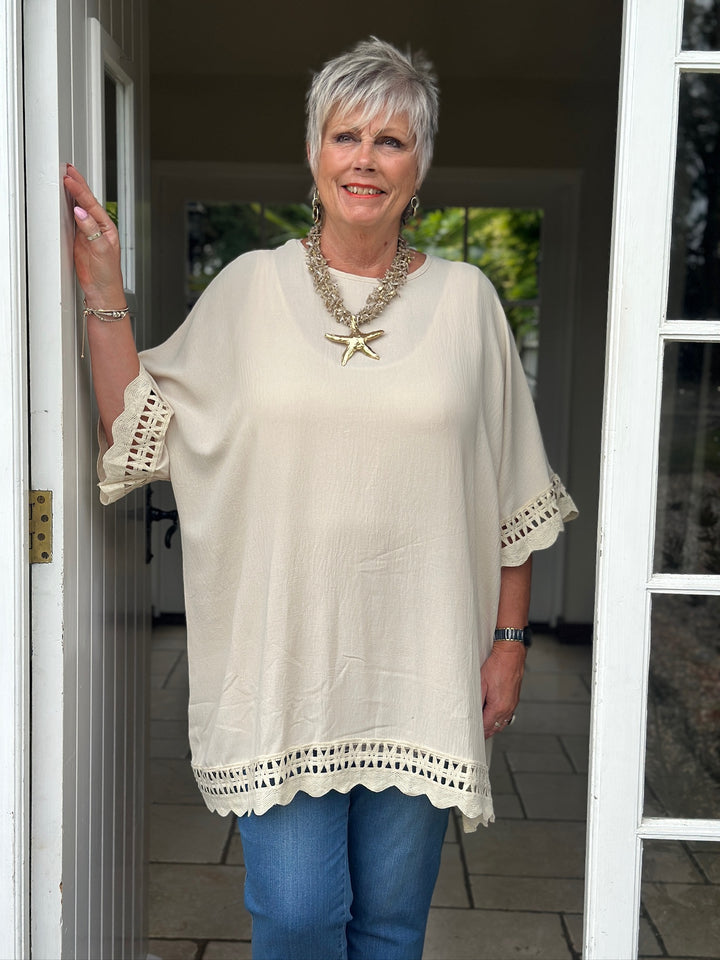 Lace Border Blouse | Beige