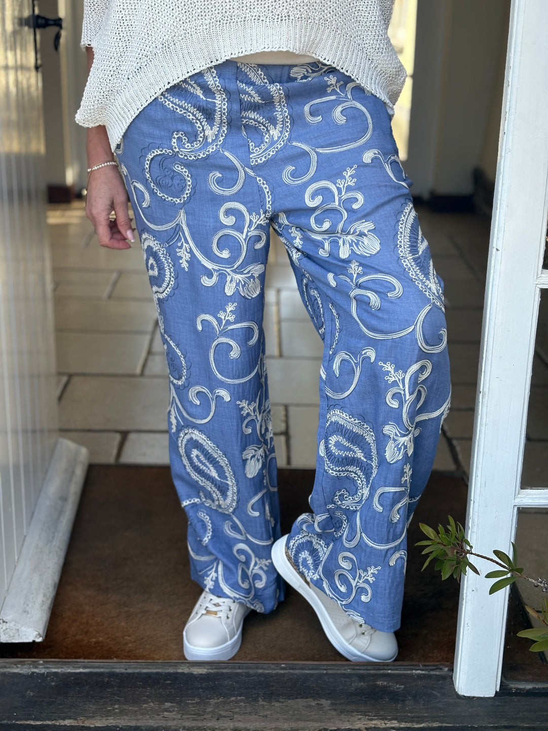 Embroidered Paisley Trousers - Malissa J | Blue