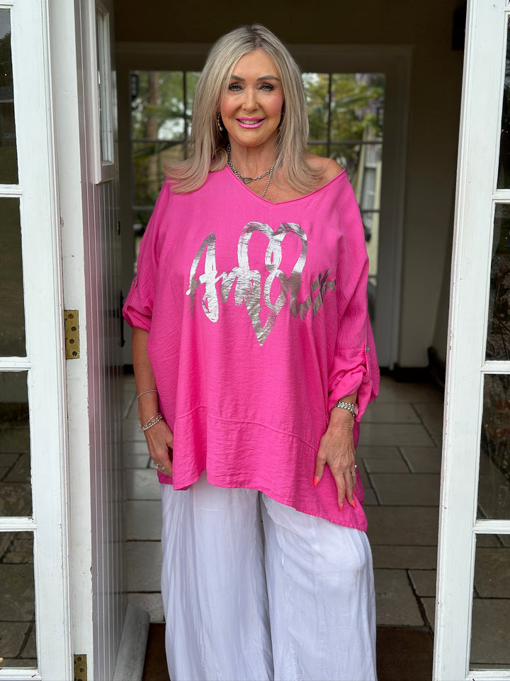 Amour Motif Relaxed Top | Fuchsia