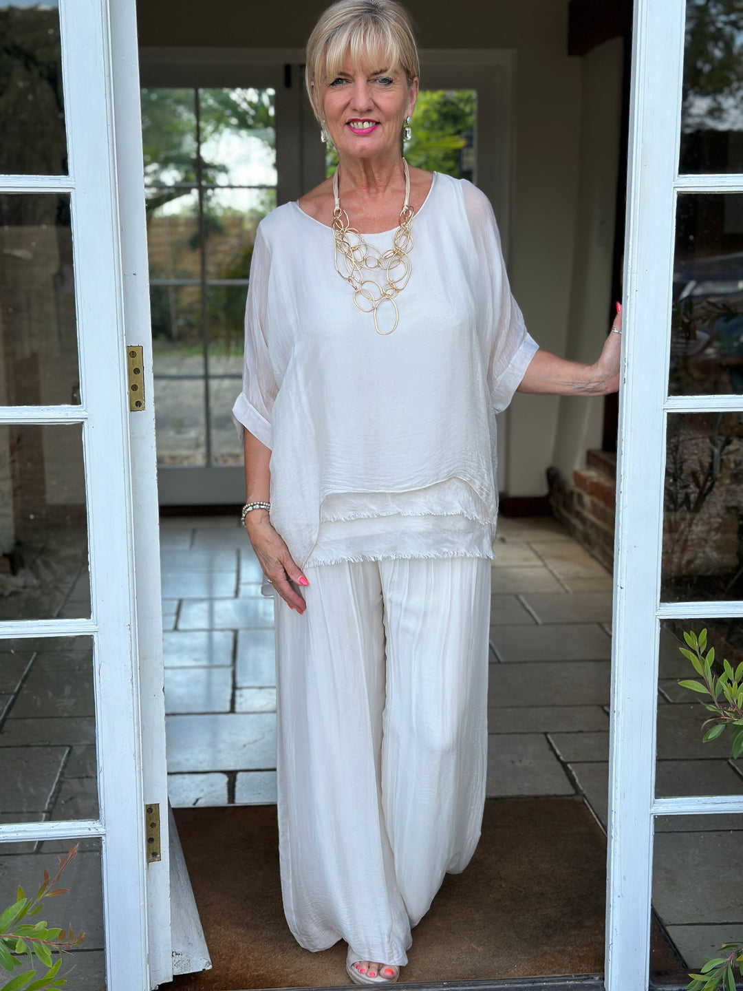 Silk Tiered Blouse | Beige