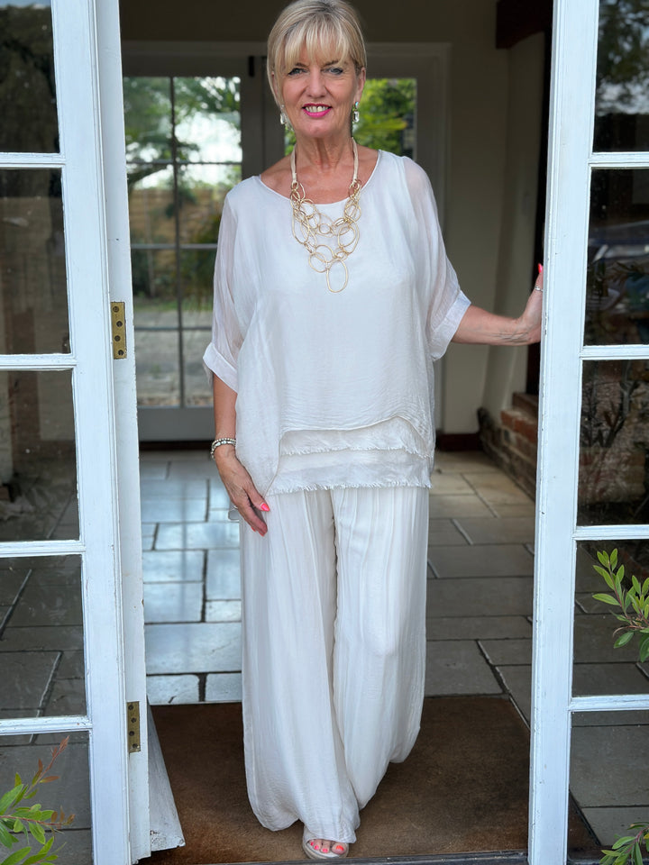 Silk Tiered Blouse | Beige