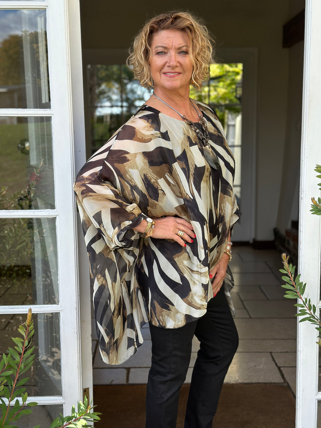 Mia Brushstroke Silk Blouse | Black