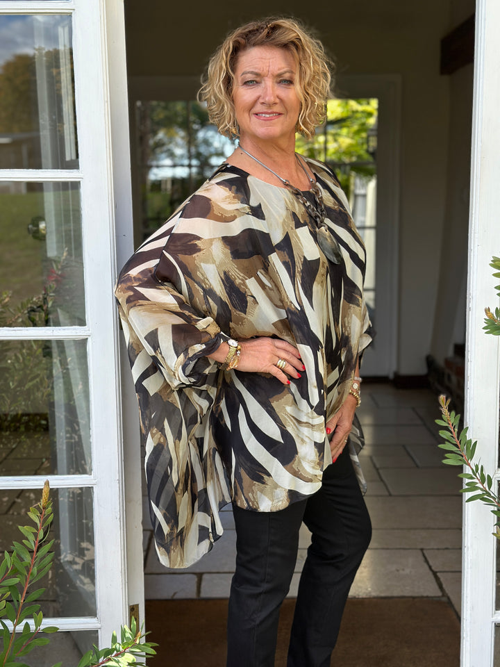 Mia Brushstroke Silk Blouse | Black