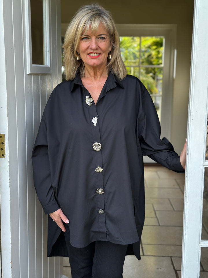 Silver Button Oversized Shirt - Malissa J | Black