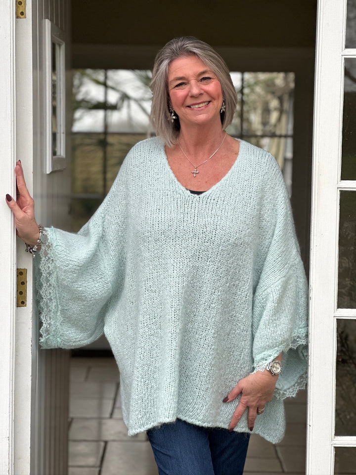 Lace Sleeve Knit Jumper | Mint