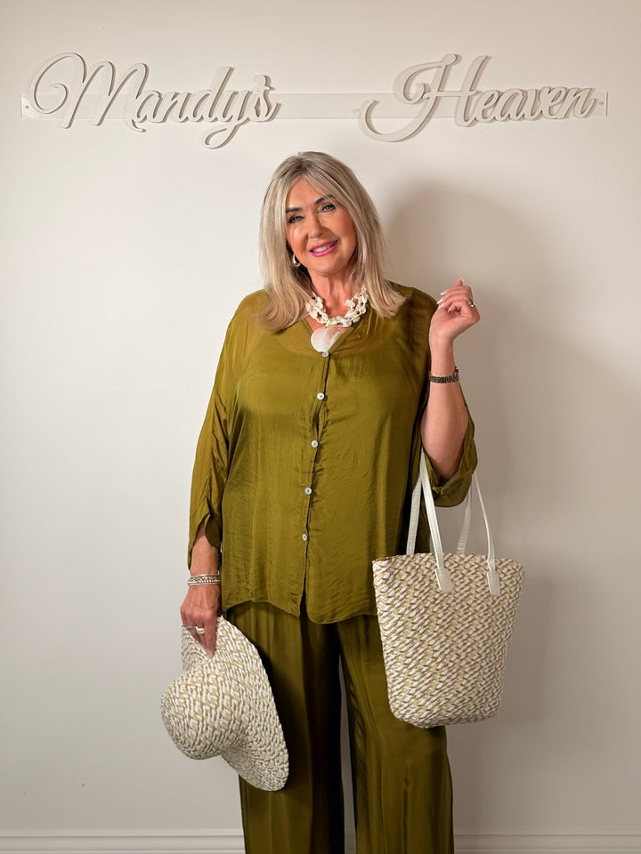 Silk Floaty Trousers | Olive