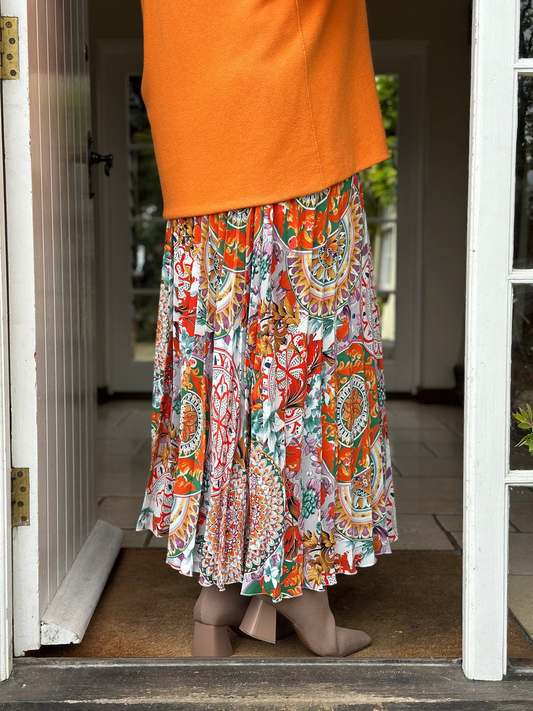 Pleated Floral Skirt - Malissa J | Orange