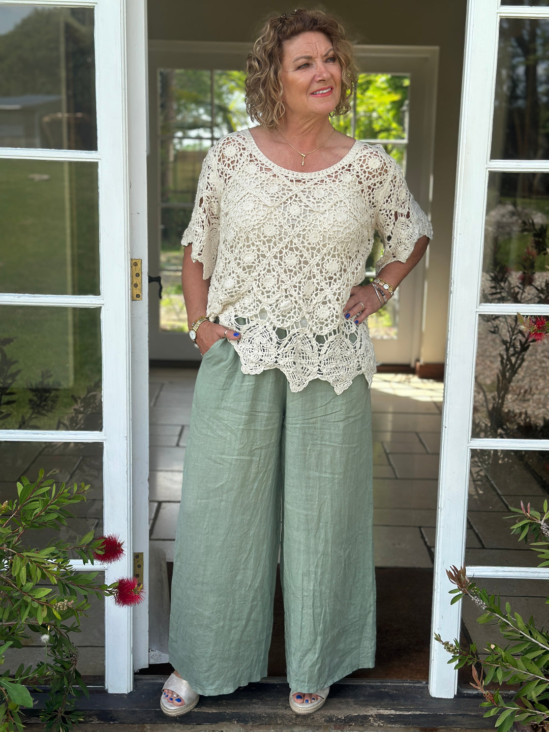 Wide Leg Linen Trouser | Khaki
