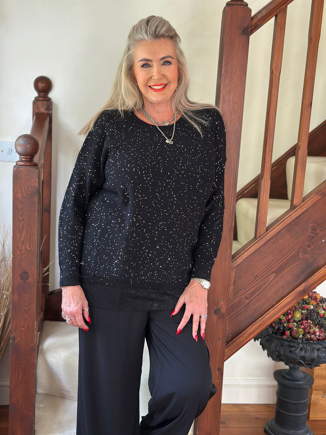 Sparkle Dip Hem Jumper - Malissa J | Black/Silver