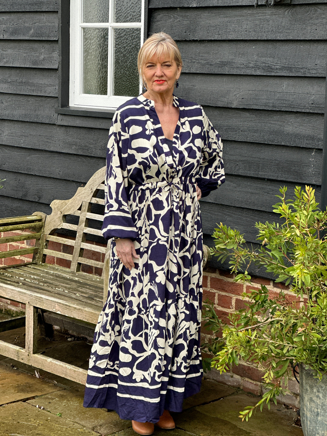 Pattern Drawstring Maxi Dress | Navy - Mandy's Heaven 