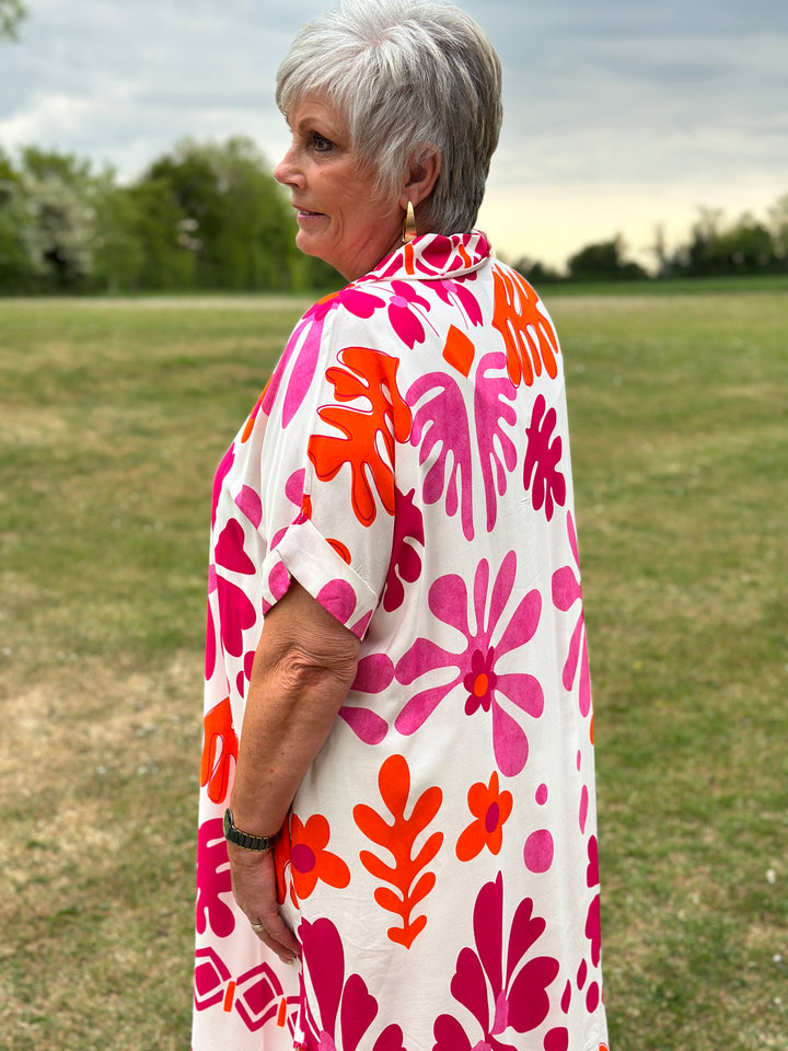 Abstract Print Tunic Dress | Fuchsia