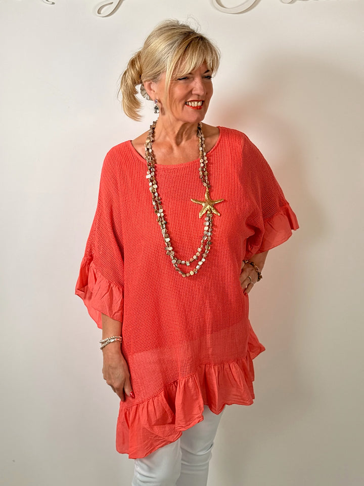 Mesh Textured Blouse | Coral