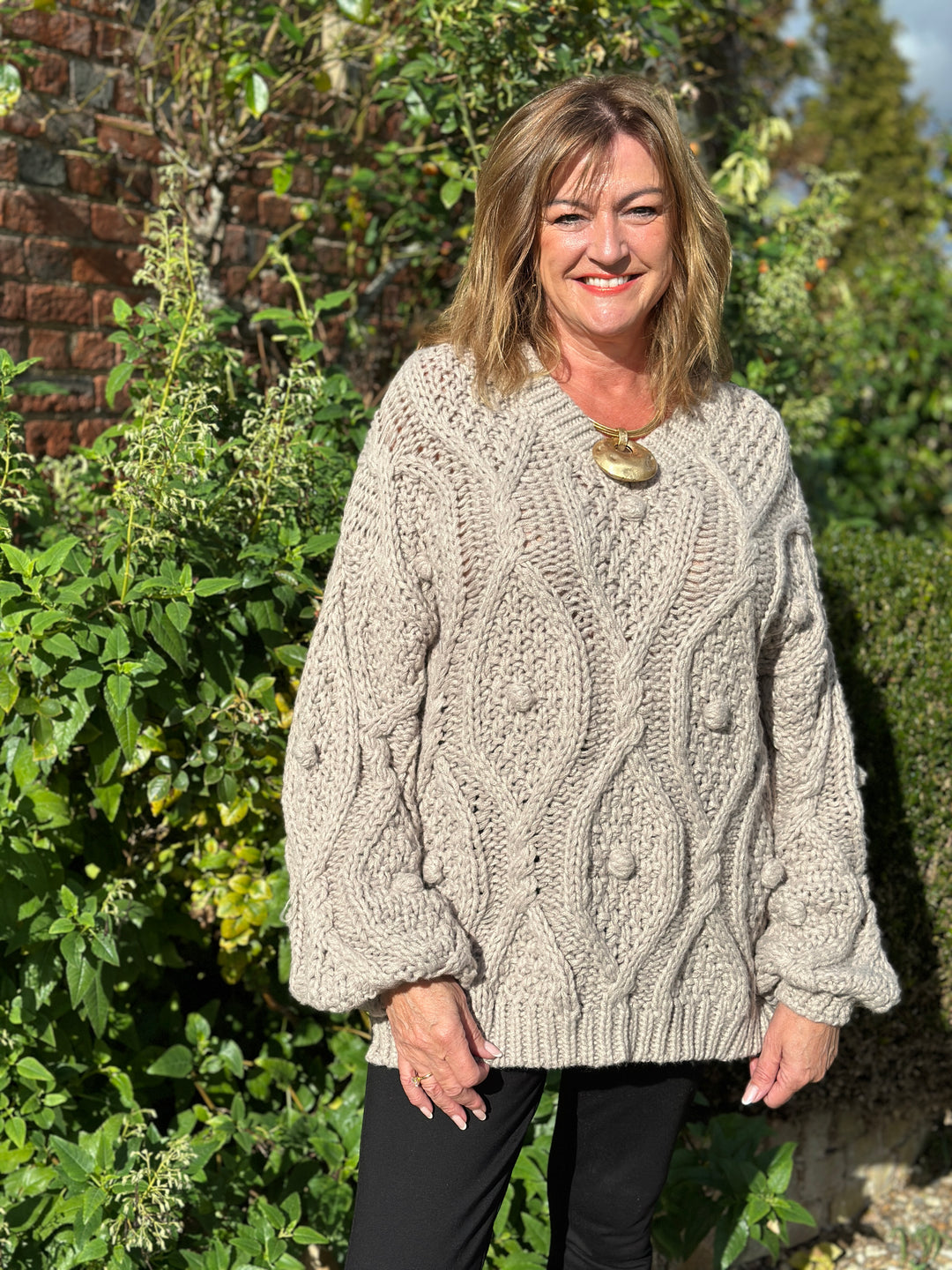 Bobble Cable Chunky Jumper| Taupe